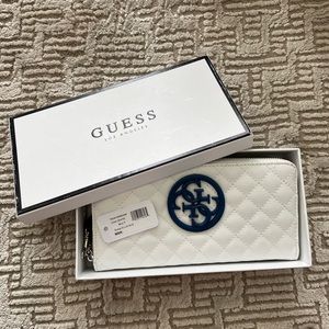 Guess Zip Around Wallet - White and Dark Blue